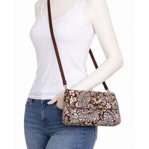 Vera Bradley Brown Floral Quilted Shoulder Bag Fold Over Clutch Purse